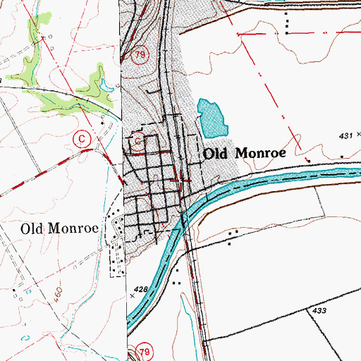 Topographic Map of Old Monroe Mounds, MO