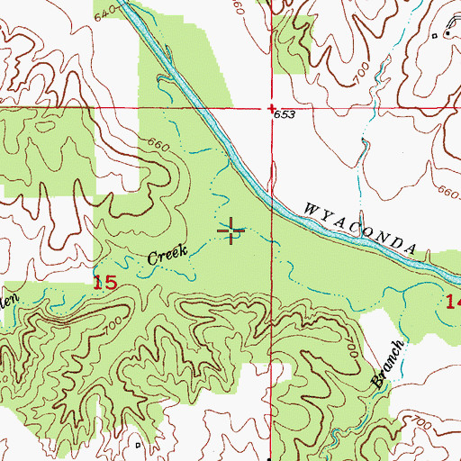 Topographic Map of Allen Creek, MO