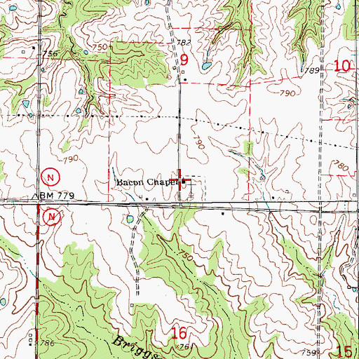 Topographic Map of Bacon Chapel, MO