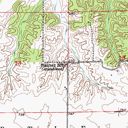 Topographic Map of Banner School, MO