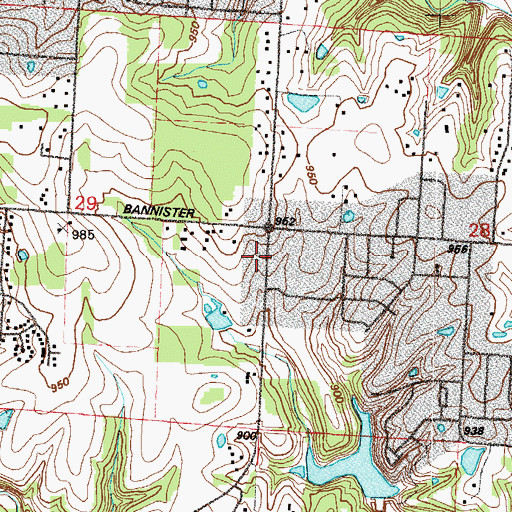 Topographic Map of Basonia Church, MO