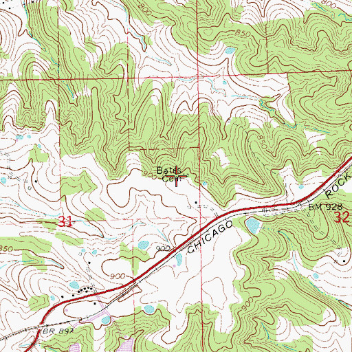 Topographic Map of Bates Cemetery, MO