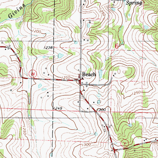 Topographic Map of Beach, MO