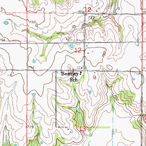 Topographic Map of Beatley School, MO