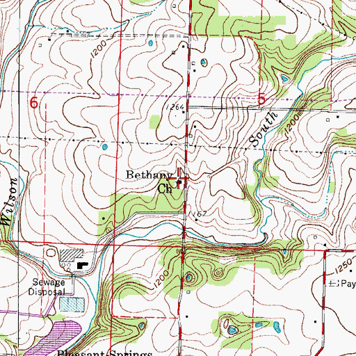 Topographic Map of Bethany Church, MO