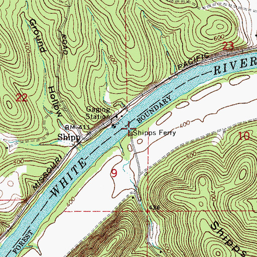 Topographic Map of Shipps Ferry, AR