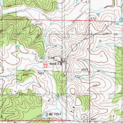 Topographic Map of Bird School (historical), MO