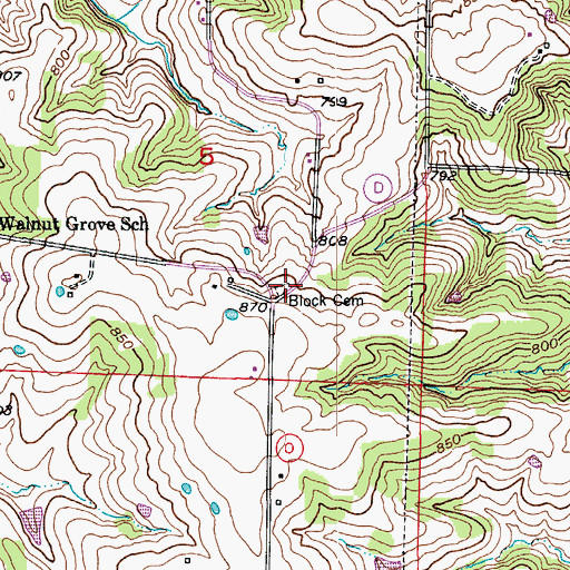 Topographic Map of Block Cemetery, MO