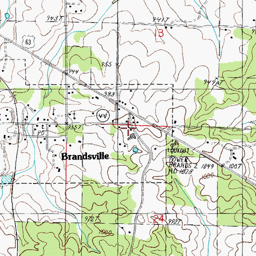 Topographic Map of Brandsville, MO