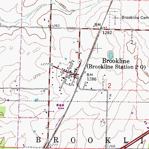 Topographic Map of Brookline, MO