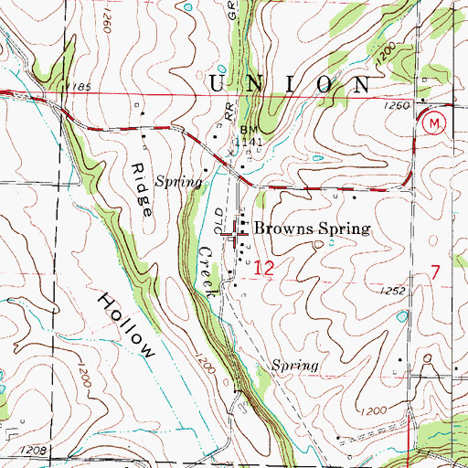 Topographic Map of Browns Spring, MO
