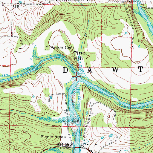Topographic Map of Bryant Creek, MO