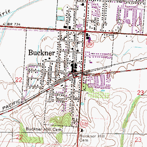 Topographic Map of Buckner, MO