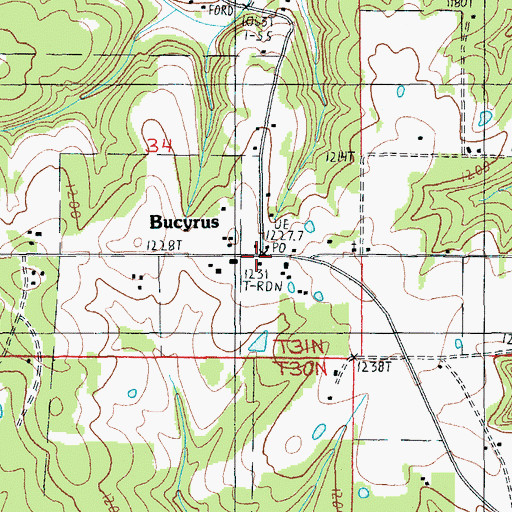 Topographic Map of Bucyrus, MO