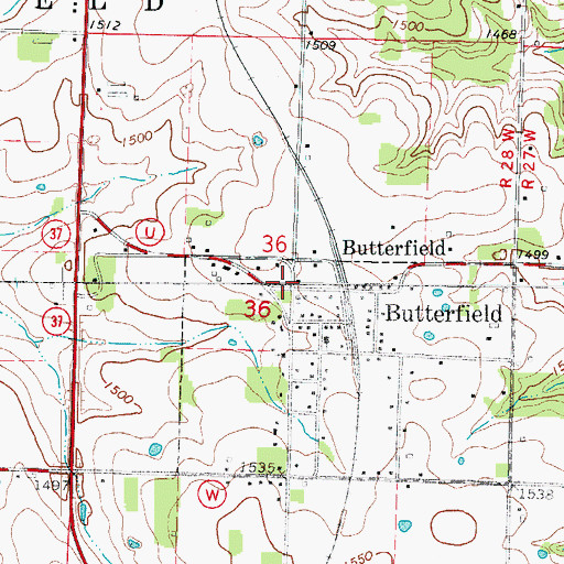 Topographic Map of Butterfield, MO