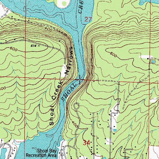 Topographic Map of Shoal Creek Narrows, AR