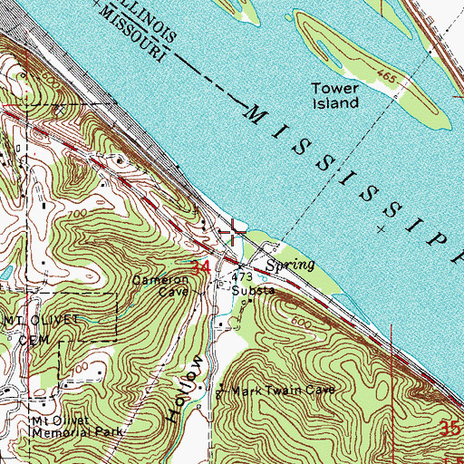 Topographic Map of Cave Hollow, MO