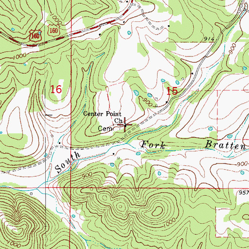 Topographic Map of Center Point Church, MO