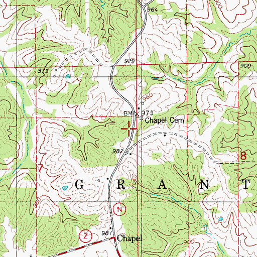 Topographic Map of Chapel, MO