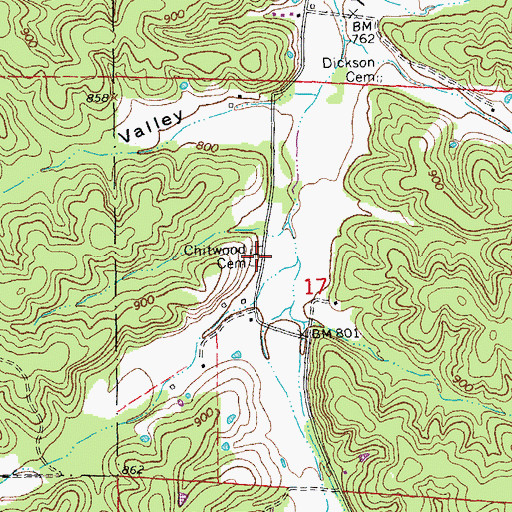 Topographic Map of Chitwood Cemetery, MO