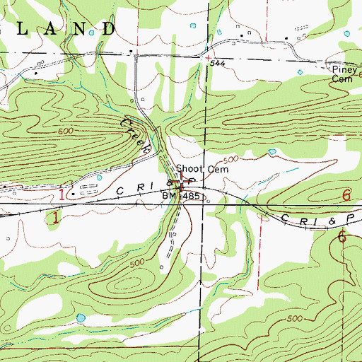 Topographic Map of Shoot Cemetery, AR