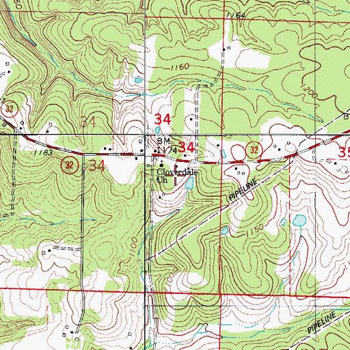 Topographic Map of Cloverdale School, MO