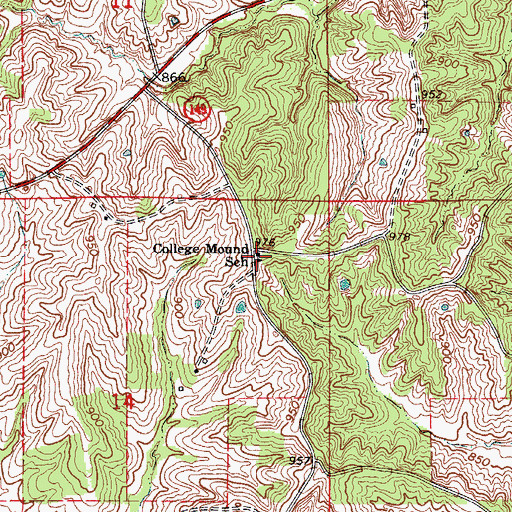 Topographic Map of College Mound School, MO