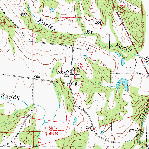 Topographic Map of Corinth Church, MO