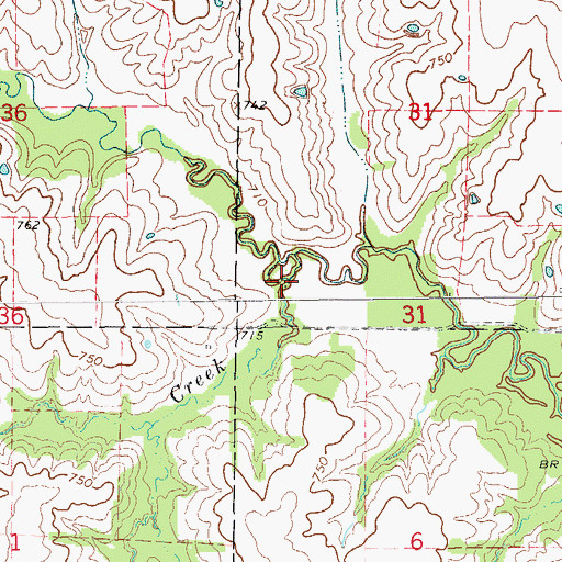 Topographic Map of Cottey Creek, MO