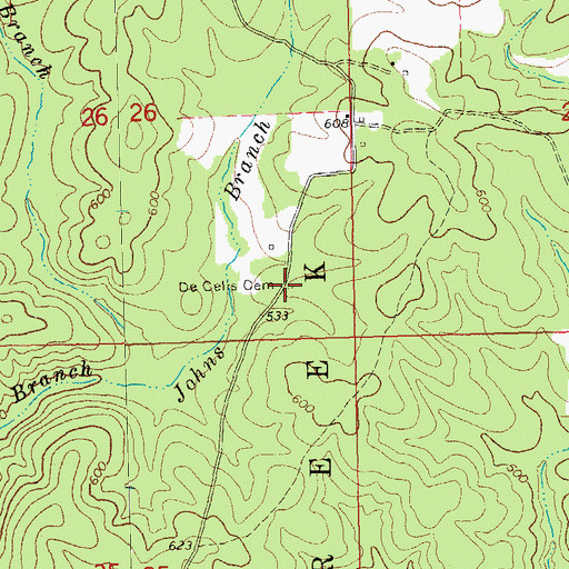 Topographic Map of De Celis Cemetery, MO