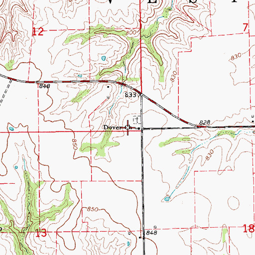 Topographic Map of Dover Baptist Church, MO