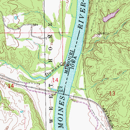 Topographic Map of Dumas Creek, MO