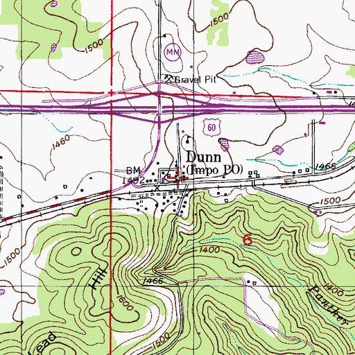 Topographic Map of Dunn, MO