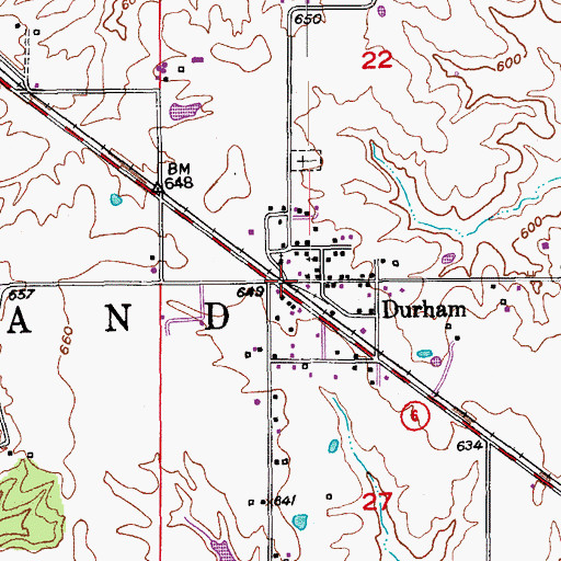 Topographic Map of Durham, MO