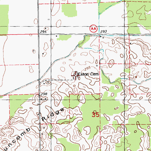 Topographic Map of Eaton Cemetery, MO