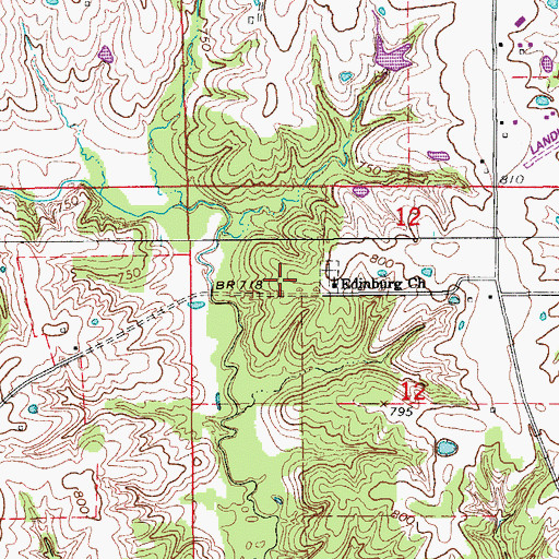 Topographic Map of Edinburg Baptist Church, MO