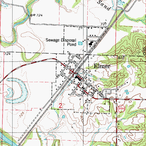 Topographic Map of Elmer, MO