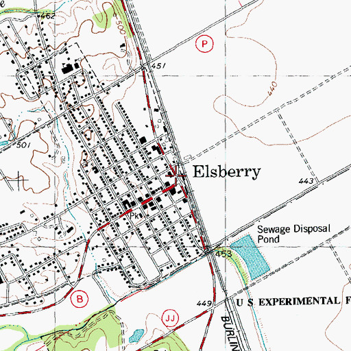 Topographic Map of Elsberry, MO