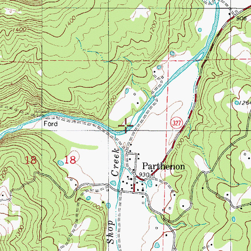 Topographic Map of Shop Creek, AR