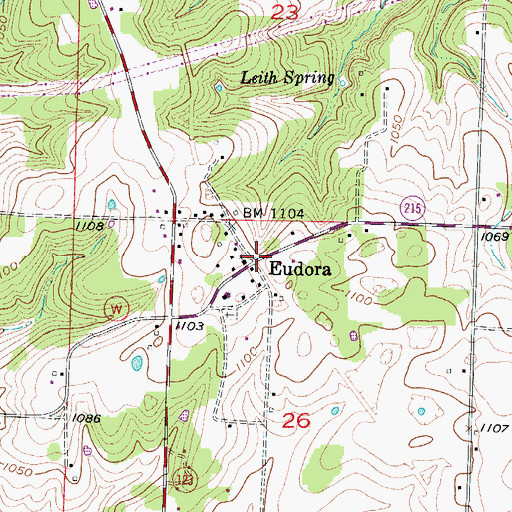 Topographic Map of Eudora, MO