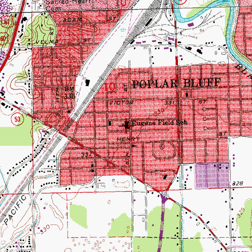 Topographic Map of Eugene Field School, MO