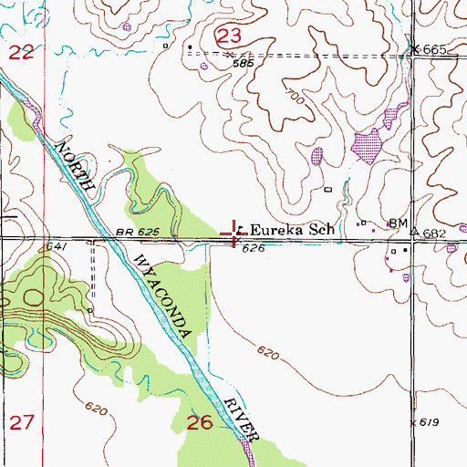 Topographic Map of Eureka School, MO
