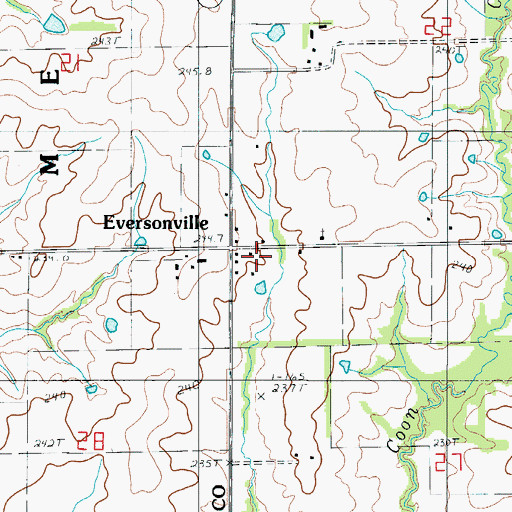 Topographic Map of Eversonville, MO
