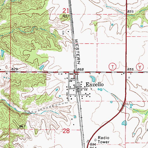 Topographic Map of Excello, MO