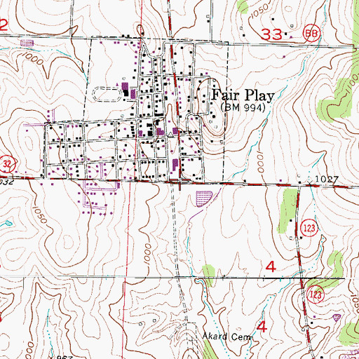 Topographic Map of Fair Play, MO