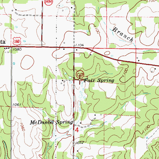 Topographic Map of Fair Spring, MO