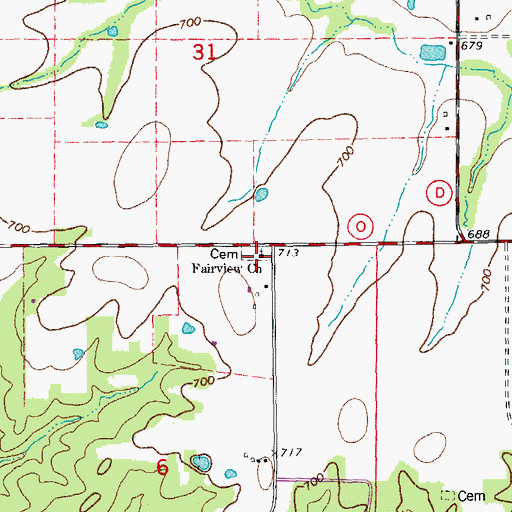 Topographic Map of Fairview Church, MO