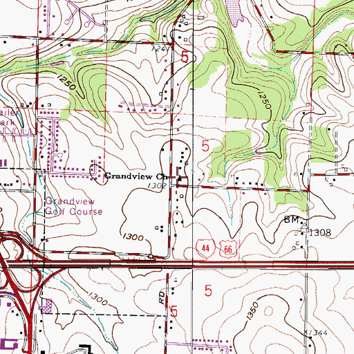 Topographic Map of Grandview Church, MO