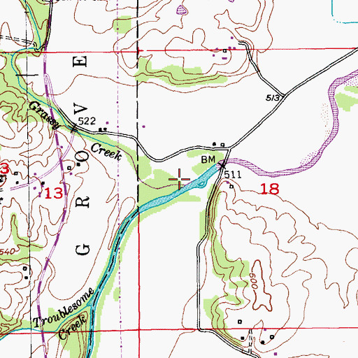 Topographic Map of Grassy Creek, MO