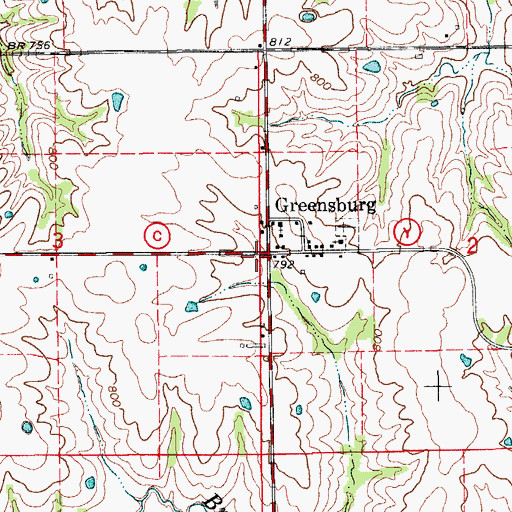 Topographic Map of Greensburg, MO